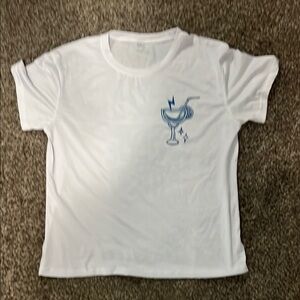 White T-Shirt with blue tanned and tipsy graphics